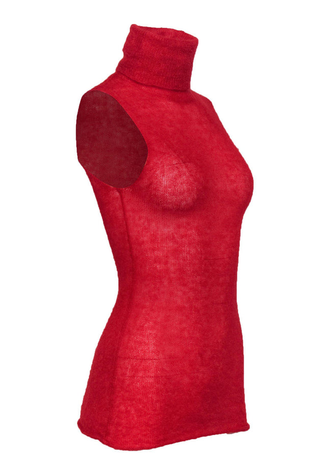 Current Boutique-Helmut Lang - Red Knit Sleeveless Turtleneck Sweater Sz P