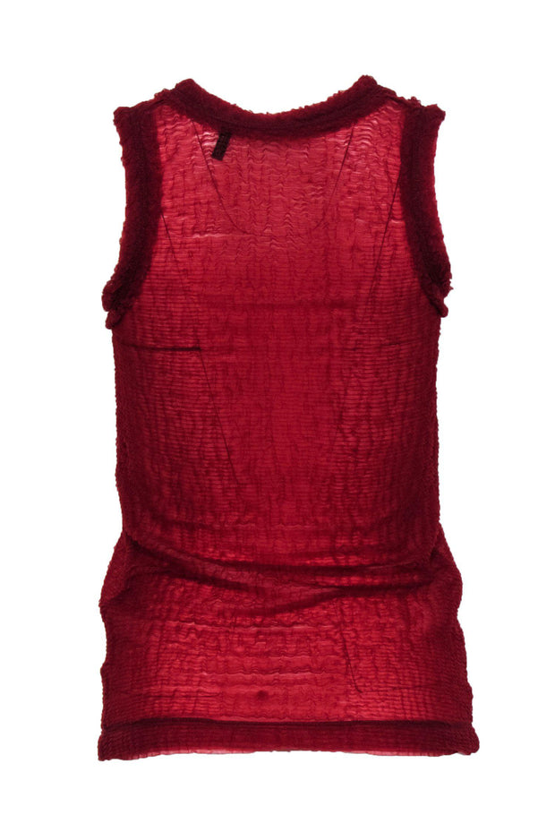 Current Boutique-Helmut Lang - Red Semi-Sheer Tulle Ruffle Tank Sz S