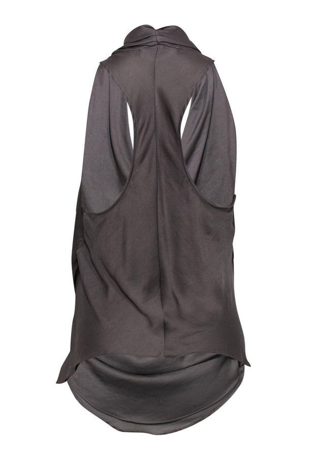 Current Boutique-Helmut Lang - Taupe Satin Tank Top w/ Draped V-Neck Silhouette Sz S