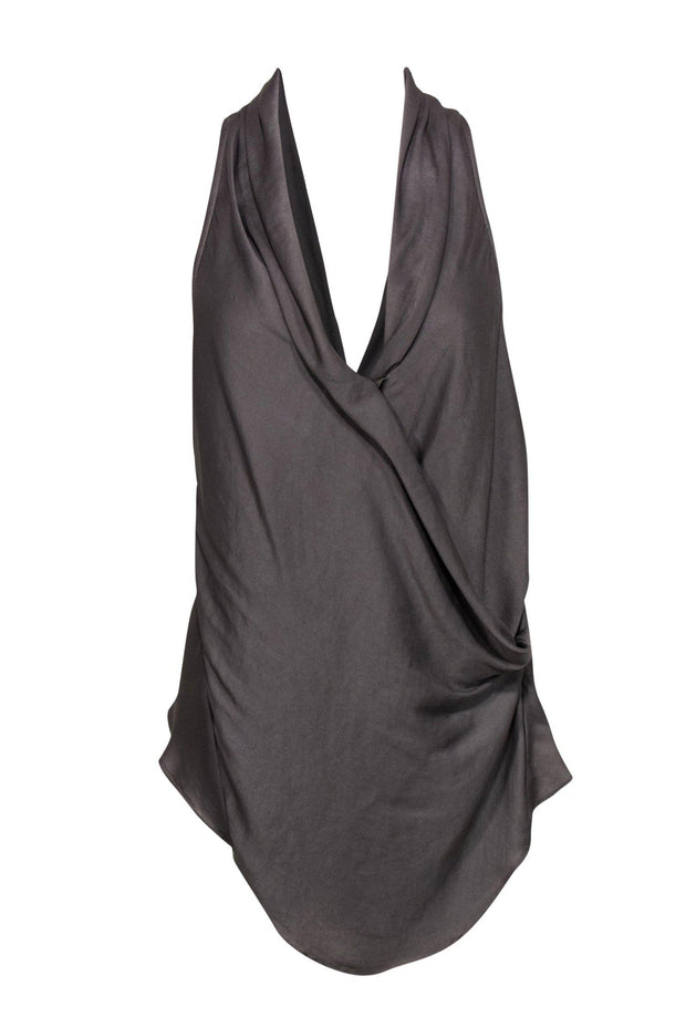 Current Boutique-Helmut Lang - Taupe Satin Tank Top w/ Draped V-Neck Silhouette Sz S