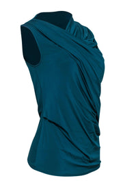 Current Boutique-Helmut Lang - Teal Cowl Neck Draped Sleeveless Top Sz S