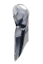 Current Boutique-Helmut Lang - White Leather Dress w/ Asymmetrical Silk Draping Sz 2