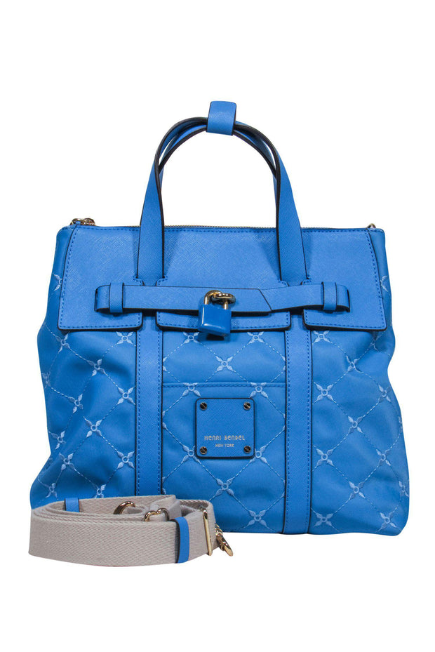 Current Boutique-Henri Bendel - Blue Embroidered Convertible Satchel