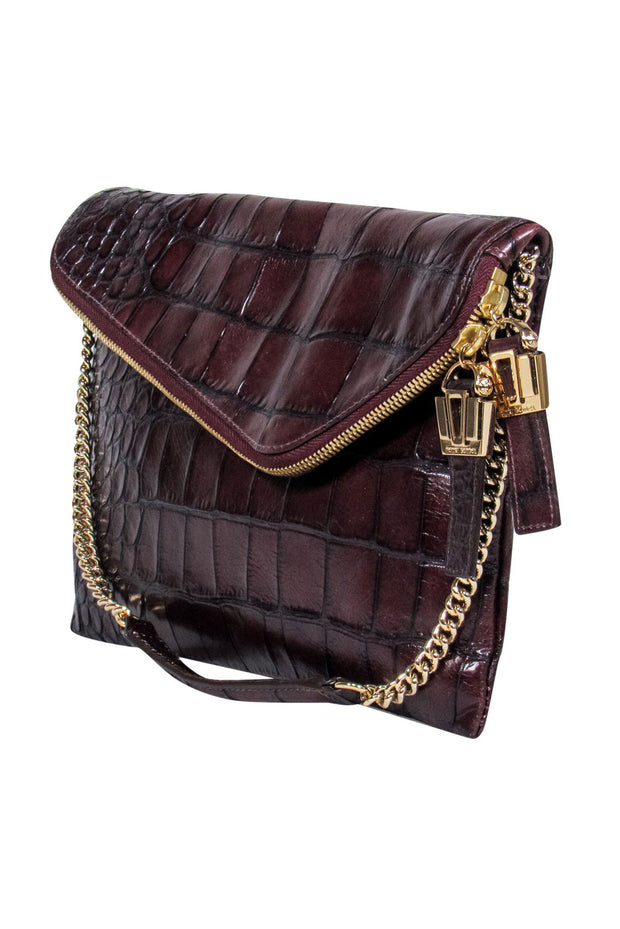 Current Boutique-Henri Bendel - Burgundy Embossed Leather Convertible Handbag
