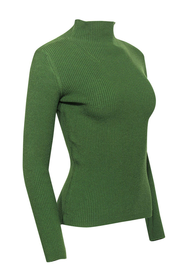 Current Boutique-Henri Bendel - Nepeta Green Ribbed Wool Blend Mock Neck Sweater Sz M