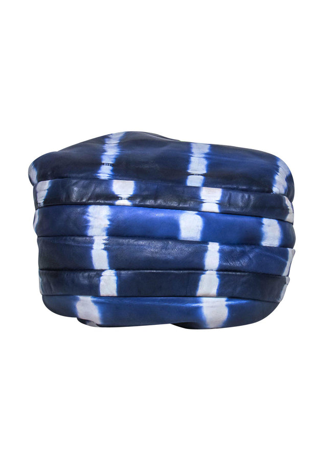 Current Boutique-Henri Bendel - Small Blue Tie Dye Leather Bucket Bag w/ Green Trim