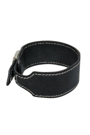 Current Boutique-Hermes - Black Leather "Artemis" Contrasting Stitched Bow Cuff Bracelet