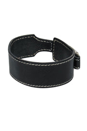 Current Boutique-Hermes - Black Leather "Artemis" Contrasting Stitched Bow Cuff Bracelet