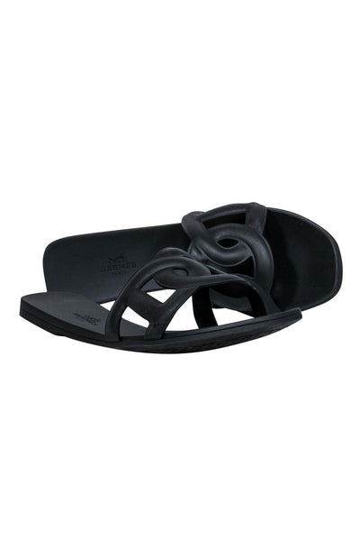 Current Boutique-Hermes - Black Rubber "Aloha" Slide Sandal Sz 10