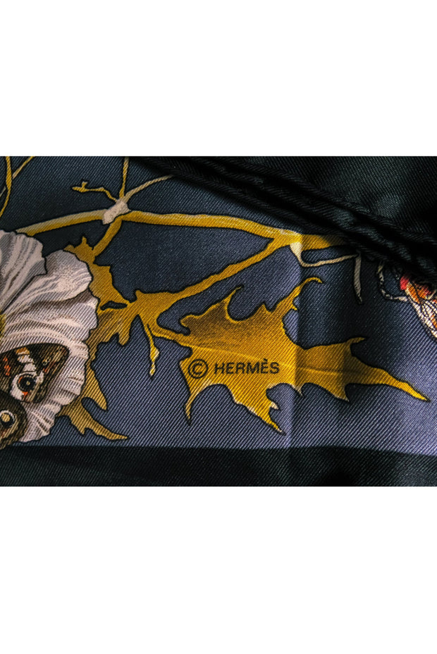 Current Boutique-Hermes - Vintage Navy Silk "Faune et Flore du Texas" Scarf
