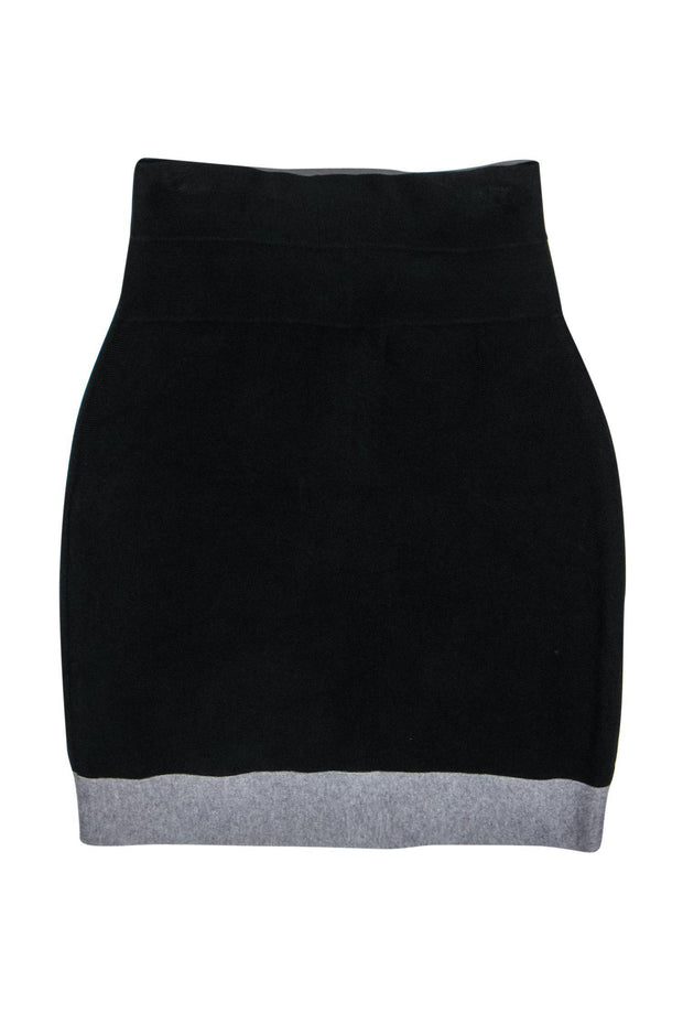 Current Boutique-Herve Leger - Black Bandage Skirt w/ Grey Knit Hem Sz XS
