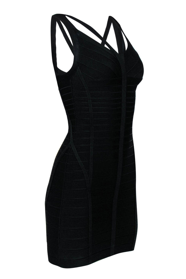 Current Boutique-Herve Leger - Black Strappy Bandage Dress Sz S