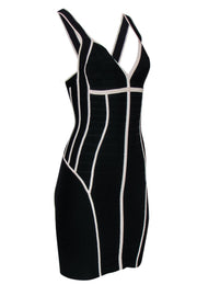 Current Boutique-Herve Leger - Black & White Plunge Bodycon Bandage Dress Sz M
