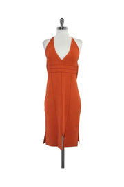 Current Boutique-Herve Leger - Orange & Brown Embroidered Halter Dress Sz L