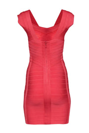 Current Boutique-Herve Leger - Peachy Pink Plunge Bandage Dress Sz S