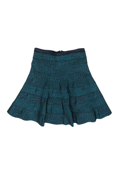 Current Boutique-Herve Leger - Turquoise & Navy Speckled Tiered Skirt Sz S