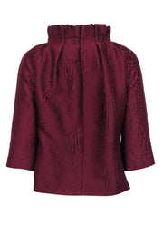 Current Boutique-Hilton Hollis - Burgundy Cropped Sleeve Jacket w/ Leopard Texture Sz 4