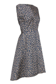 Current Boutique-Hilton Hollis - Tan, Navy & Silver Leopard Print Sleeveless A-Line Dress Sz 14