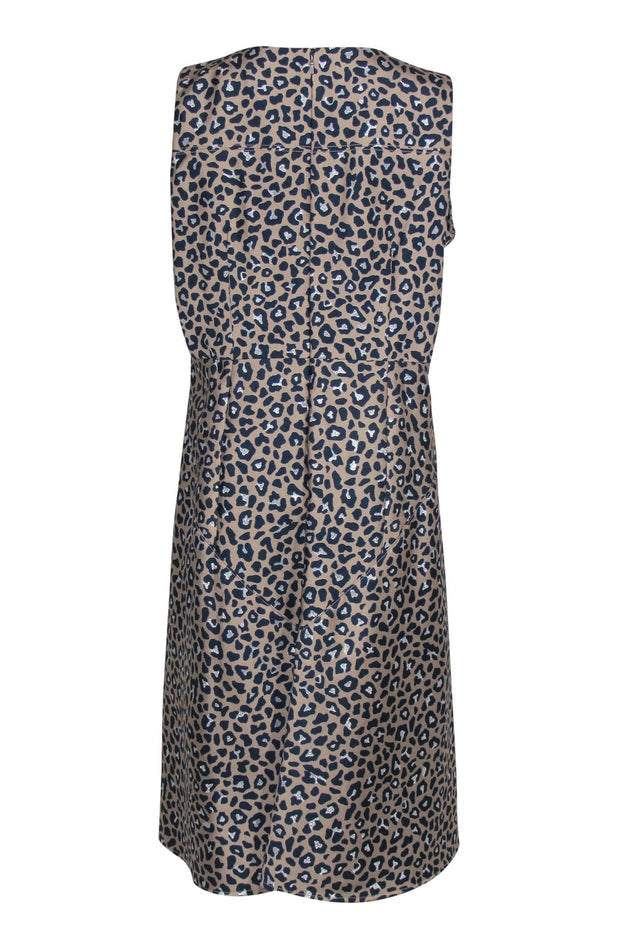 Current Boutique-Hilton Hollis - Tan, Navy & Silver Leopard Print Sleeveless A-Line Dress Sz 14