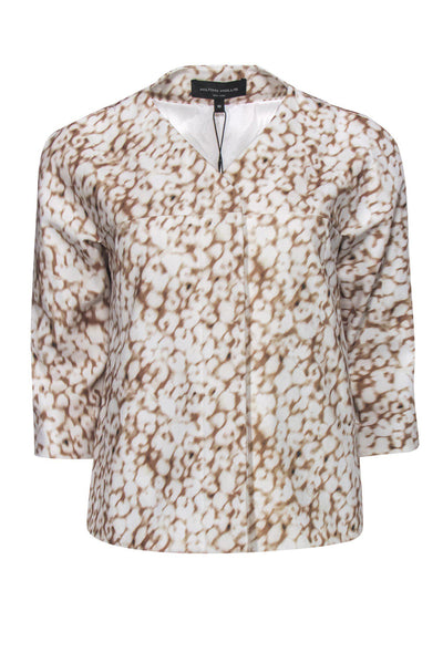 Current Boutique-Hilton Hollis - White & Beige Light Leopard Print Flared Jacket Sz 10