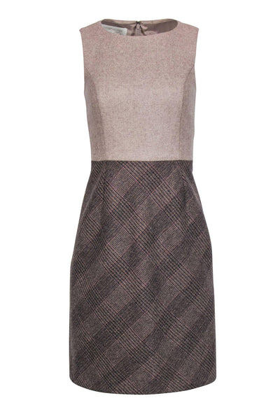 Current Boutique-Hobbs - Beige & Brown Plaid Wool Blend Sheath Dress Sz 4