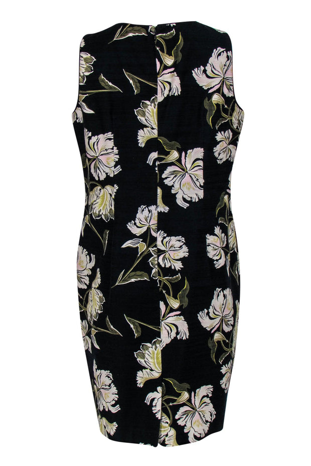 Current Boutique-Hobbs - Black, Ivory & Green Floral Print Sleeveless Shift Dress Sz 12