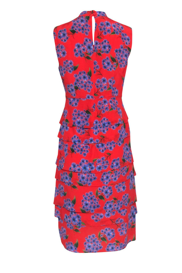 Current Boutique-Hobbs - Blue & Red Floral Silk Tiered Sheath Dress Sz 6