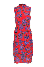 Current Boutique-Hobbs - Blue & Red Floral Silk Tiered Sheath Dress Sz 6