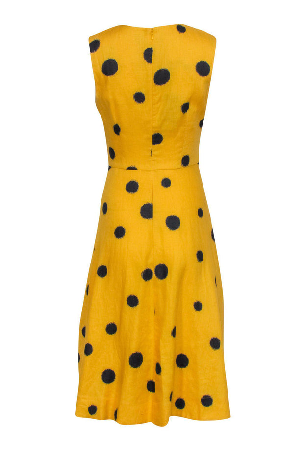 Current Boutique-Hobbs - Mustard Yellow Abstract Polka Dot Sleeveless A-Line Dress w/ Tie Sz 6
