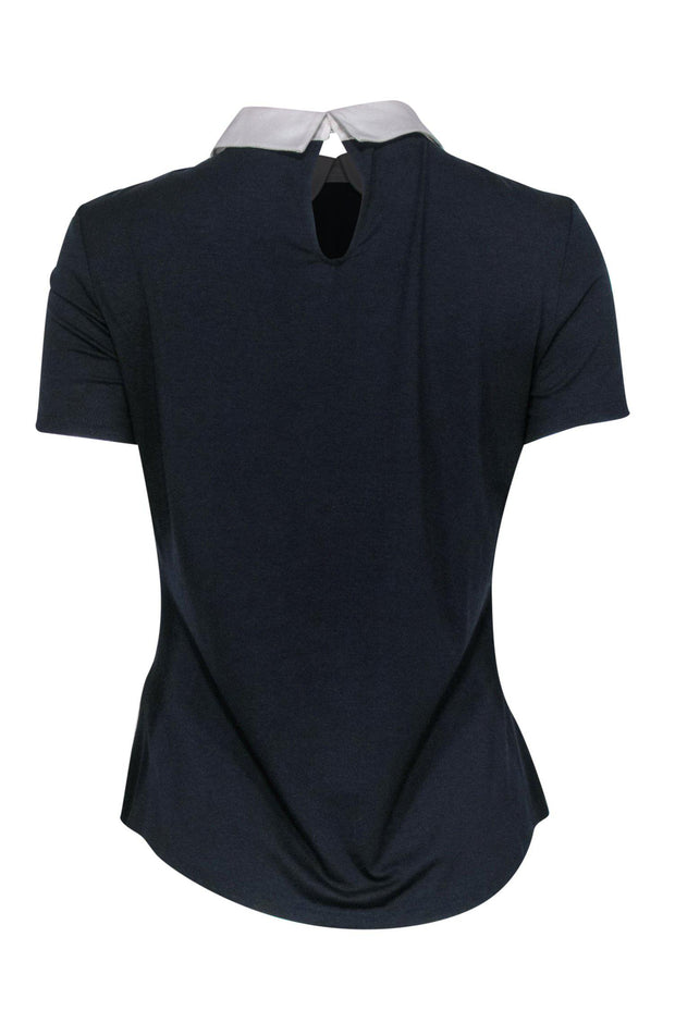 Current Boutique-Hobbs - Navy Short Sleeve Top w/ Peter Pan Collar Sz S