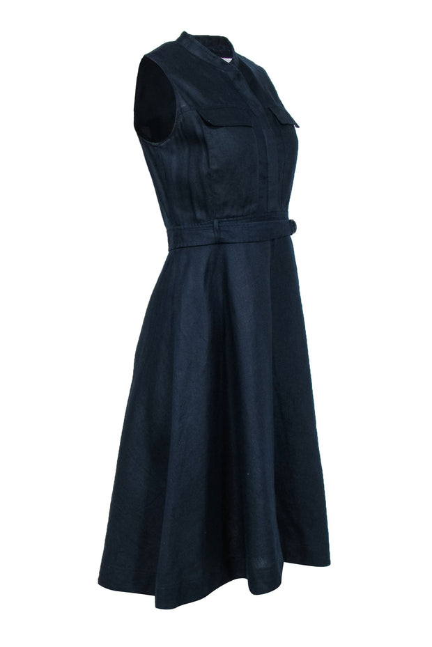Current Boutique-Hobbs - Navy Sleeveless Belted A-Line Dress Sz 6
