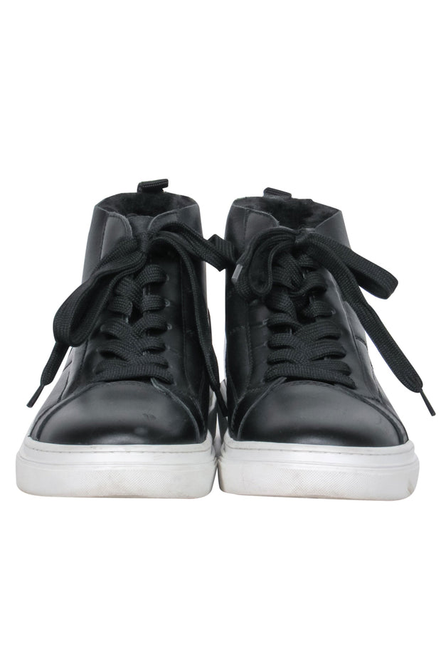 Current Boutique-Hogan - Black Leather Lace-Up High Top Sneakers w/ Faux Fur Lining Sz 8