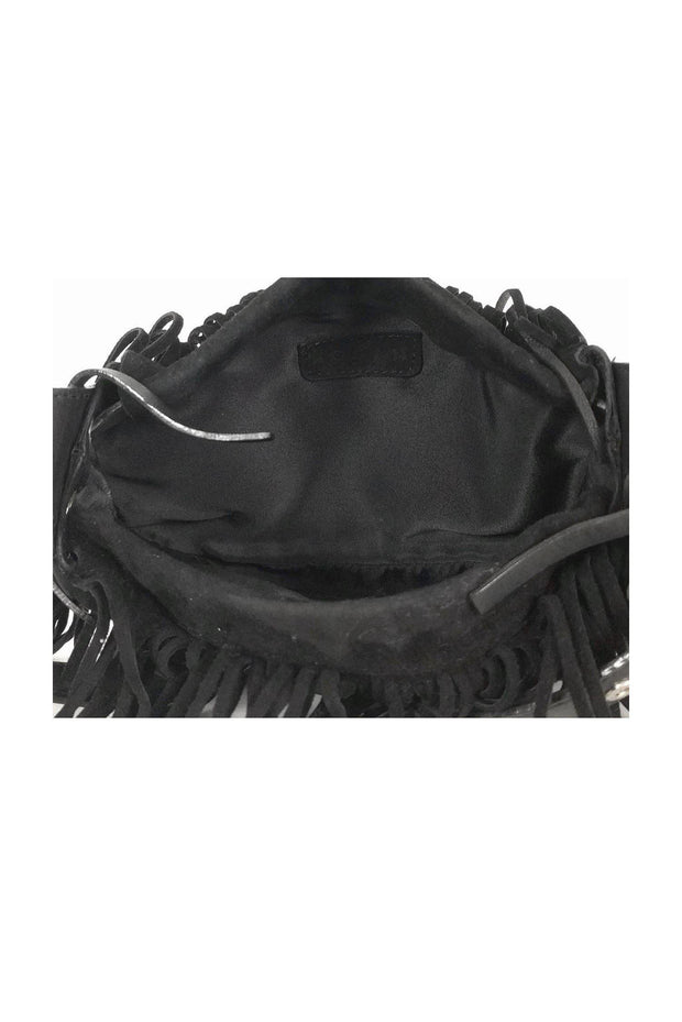 Saint Laurent Monogram Fringe College Suede Shoulder Bag Black, $2,450 |  Neiman Marcus | Lookastic