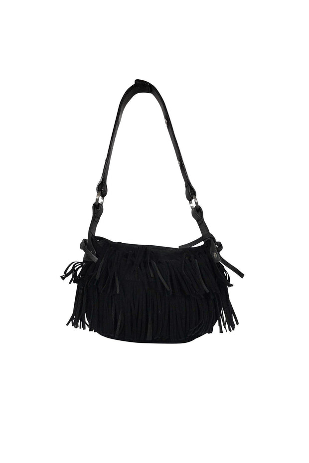 Black Real Suede Western Quilted Fringe Bag | Simply Be