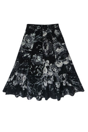 Current Boutique-Hope for Flowers by Tracy Reese - Black & Dark Green Floral Print Skirt w/ Flounce Hem Sz 2