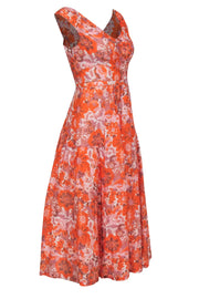 Current Boutique-Hope for Flowers by Tracy Reese - Orange Floral Print Sleeveless Linen Midi Dress Sz 2
