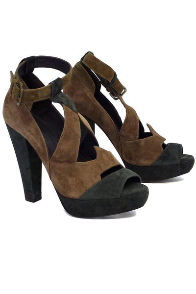 Current Boutique-Hoss Intropia - Taupe & Olive Suede Cutout Heels Sz 8