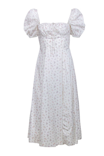 Current Boutique-House of CB - Ivory & Floral Print Short Puff Sleeve Maxi Dress Sz M