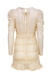 Current Boutique-House of Harlow 1960 x Revolve - Beige Lace Puff Sleeve Sheath Dress w/ Eyelet Trim Sz S