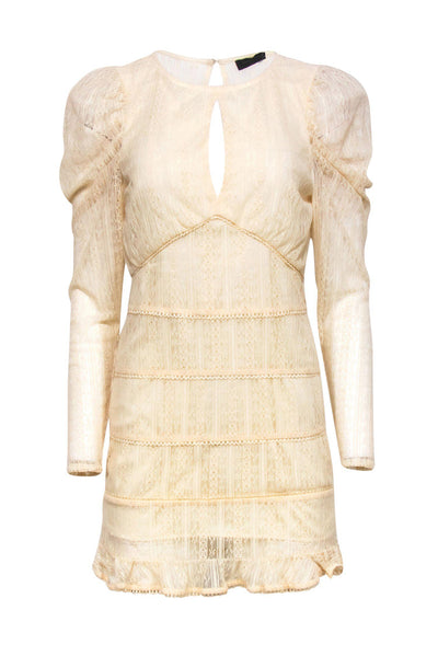 Current Boutique-House of Harlow 1960 x Revolve - Beige Lace Puff Sleeve Sheath Dress w/ Eyelet Trim Sz S