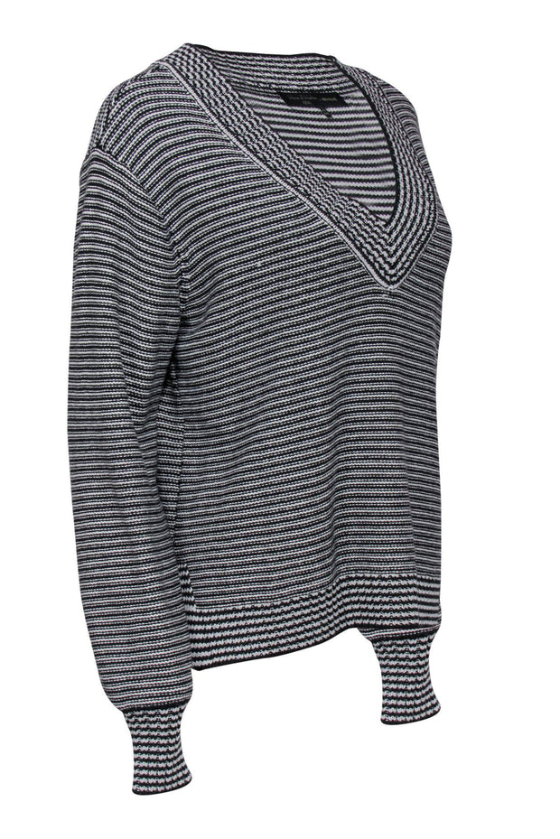 Current Boutique-House of Harlow 1960 x Revolve - Black & White Striped Knit V-Neck Sweater Sz S