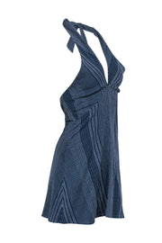 Current Boutique-House of Harlow 1960 x Revolve - Blue Cotton Stitched Plunge Halter Dress Sz XS