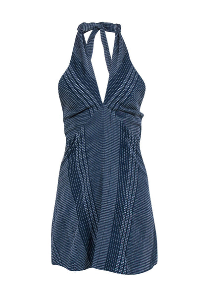 Current Boutique-House of Harlow 1960 x Revolve - Blue Cotton Stitched Plunge Halter Dress Sz XS