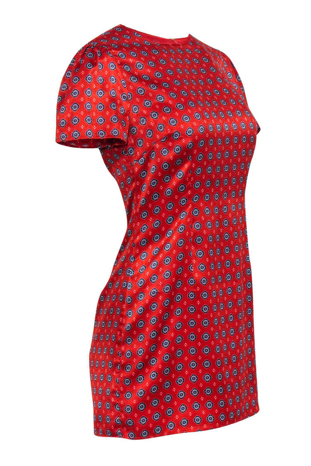 Current Boutique-House of Harlow 1960 x Revolve - Red Satin Patterned Short Sleeve Dress Sz S