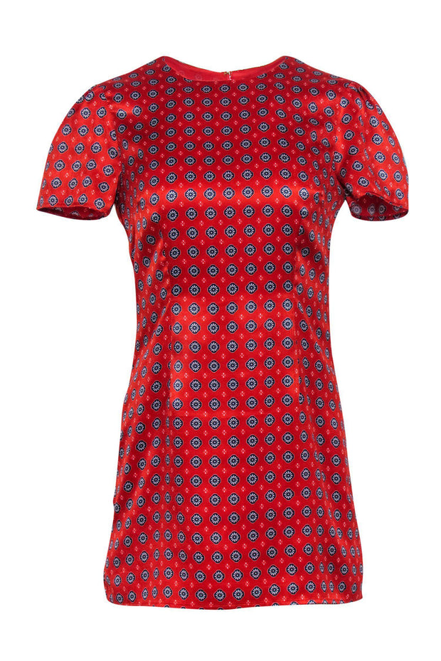 Current Boutique-House of Harlow 1960 x Revolve - Red Satin Patterned Short Sleeve Dress Sz S