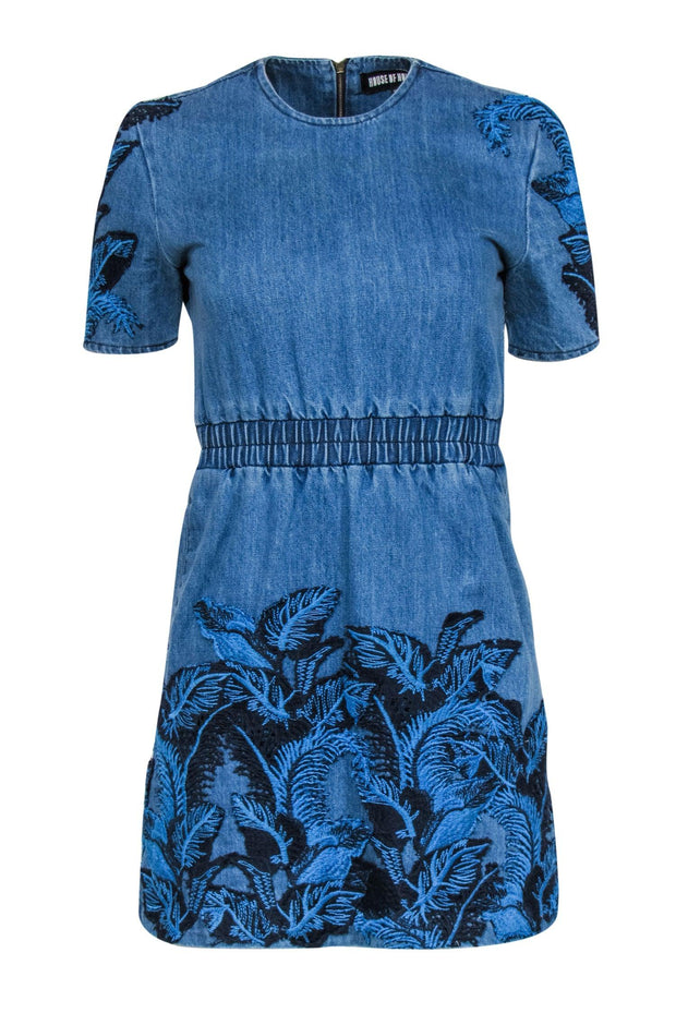 Current Boutique-House of Holland - Medium Wash Denim Short Sleeve Dress w/ Embroidery Sz 2