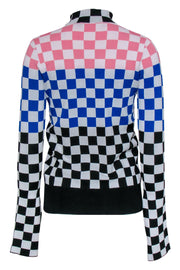 Current Boutique-House of Holland - White, Pink, Blue & Black Checkered Mock Neck Knit Top Sz S/M
