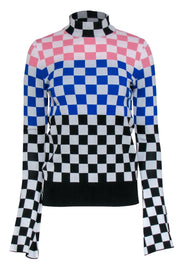 Current Boutique-House of Holland - White, Pink, Blue & Black Checkered Mock Neck Knit Top Sz S/M