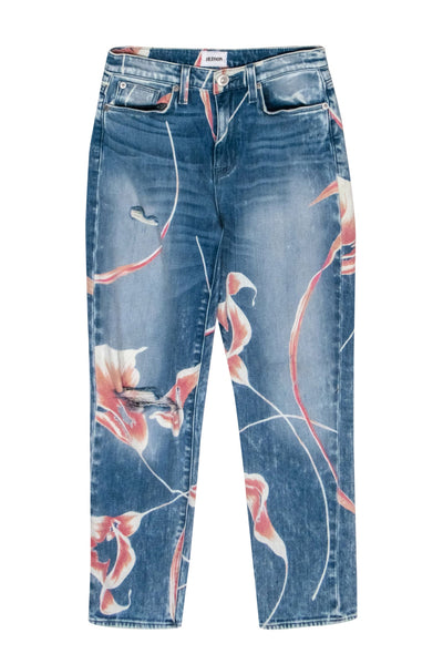 Current Boutique-Hudson - Light Wash Floral Print High-Waist Straight Leg Jeans Sz 26