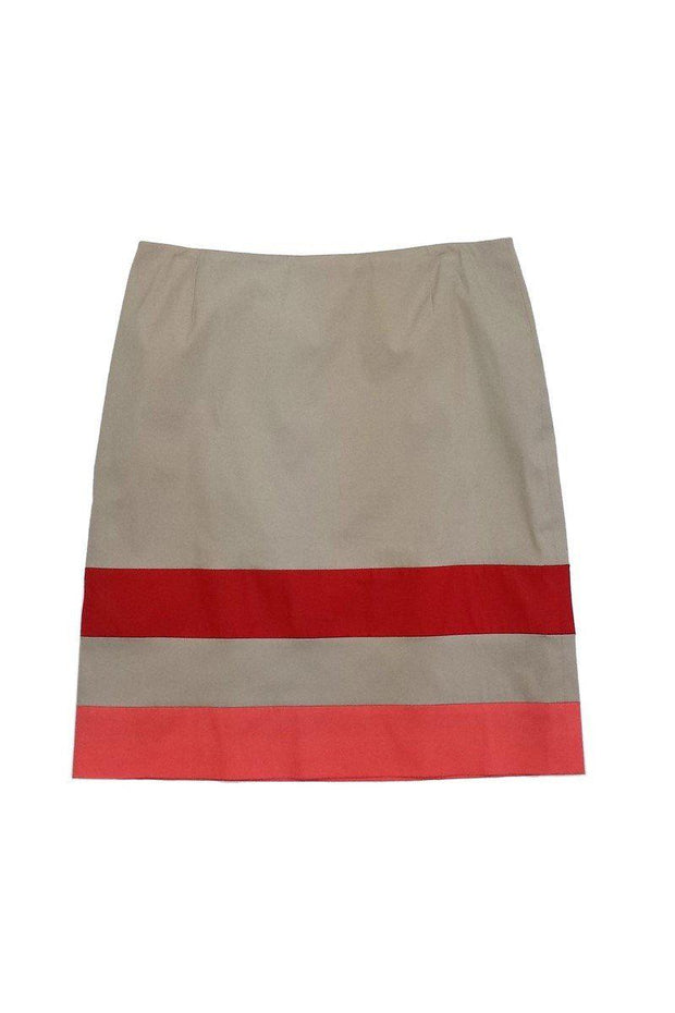 Current Boutique-Hugo Boss - Tan Red & Coral Striped Pencil Skirt Sz 6